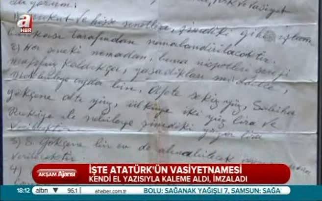 İşte Atatürk'ün vasiyetnamesi!