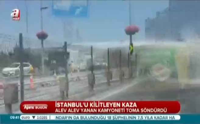 Tutuşan kamyoneti TOMA söndürdü