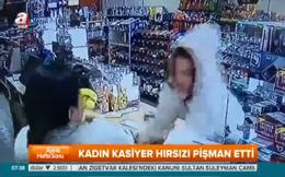 Kadın kasiyer hırsızı pişman etti