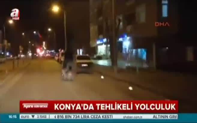 Konya'da bir motorsiklete 7 kişi bindi