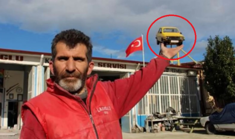 Sinop'ta ilginç olay! Otomobili çatının üzerine monte etti